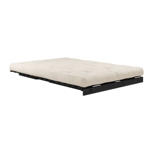 Schlafcouch Roots holz beige / B 140 cm - 3 Positionen / Schwarze Struktur - KARUP - Beige 747 / Schwarz - FSC-zertifizierte, lackierte Massivkiefer, Gewebe, Recycelte Mischfasern, Schaumstoff