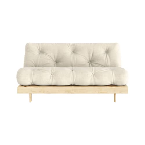 Schlafcouch Roots holz weiß / B 160 cm - 3 Positionen / Struktur Pinie Klare Kiefer - KARUP - Leinen 914 / Klare Kiefer, hell - FSC-zertifiziertes Massivholz Kiefer, Gewebe, Recycelte Mischfasern, Schaumstoff