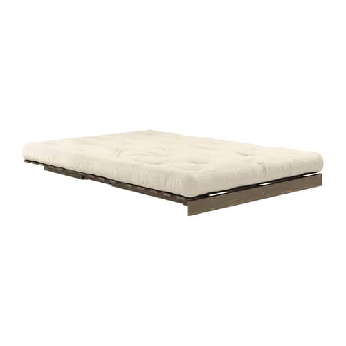 Divano convertibile Roots legno bianco / L 140 cm - 3 posizioni / Struttura marrone - KARUP - Lino 914 / Legno marrone - Espanso, Fibre riciclate miste, Pino massello certificato FSC laccato, Tessuto
