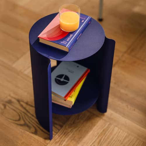 Table d\'appoint Wa métal bleu / Ø 32 x H 50 cm - NOO.MA - Bleu myrtille - Acier thermolaqué