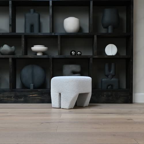 Pouf Sculpt blanc / Tissu bouclé - 101 COPENHAGEN - Blanc cassé (tissu bouclé) - Bois, Mousse, Tissu bouclé