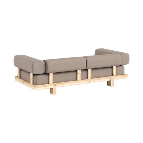 Canapé convertible Stay tissu beige / Lit 1 place - L 214 cm - KARUP - Beige (660) / Pin brut (100) - Mousse haute résilience, Pin massif, Tissu
