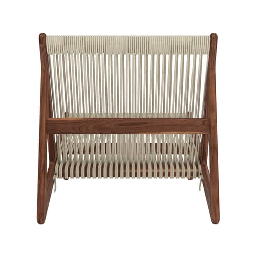 Fauteuil lounge MR01 Initial tissu beige bois naturel / Noyer & corde - Gubi - Noyer / Corde beige - Corde, Noyer massif
