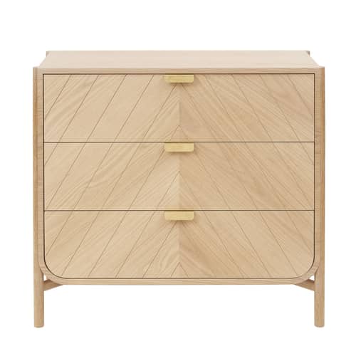 Kommode Marius holz natur / L 100 cm x H 90 cm - Hartô - Eiche natur / Griffe messingfarben - eichenfurnierte Holzfaserplatte, massive Eiche, Metall