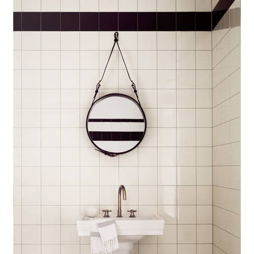 Miroir mural Adnet cuir marron / Ø 58 cm - Réédition 50\' - Gubi - Marron - Cuir