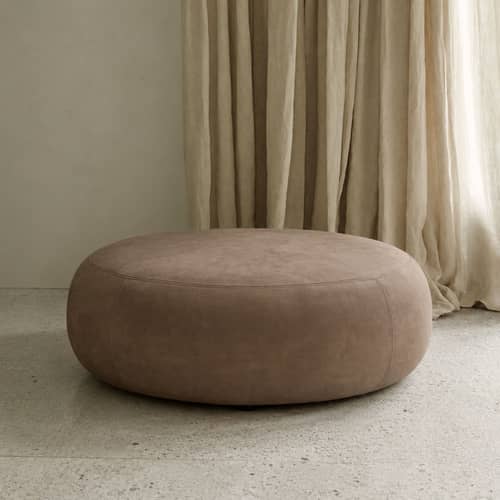 Pouf Orb / Ø 92 cm - Cuir nubuck - Ethnicraft - Cuir nubuck / Fauve - Cuir Nubuck, Mousse haute densité
