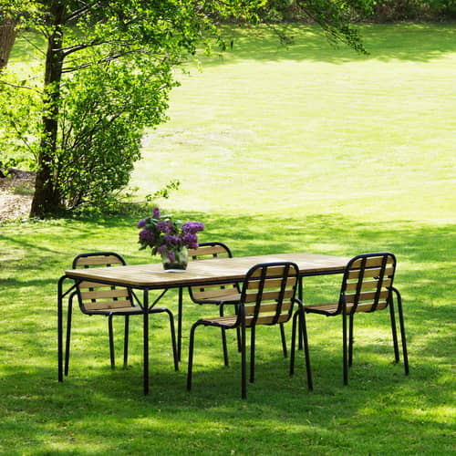 rechteckiger Tisch Vig Wood holz natur / 90 x 200 cm - Normann Copenhagen - Schwarz / Holz - Geöltes Robinienholz, thermolackierter Stahl