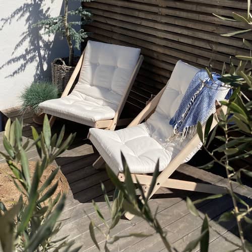 Fauteuil pliant Boogie Outdoor - KARUP DESIGN - Blanc 401 / Hêtre - Hêtre massif huilé certifié FSC, Mousse, Polyester, Tissu Dralon
