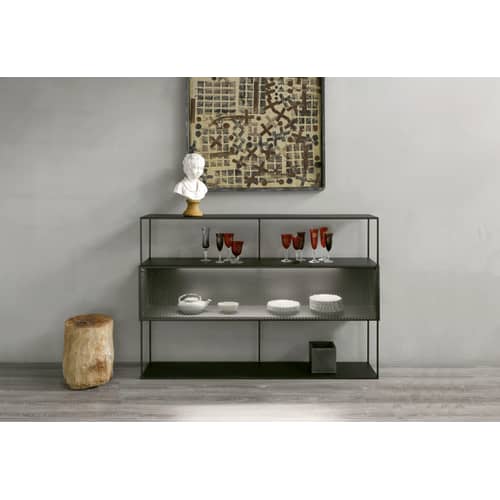 Buffet Tristano métal noir / Avec éclairage LED - L 150 x H 103 cm - Zeus - Noir - Acier