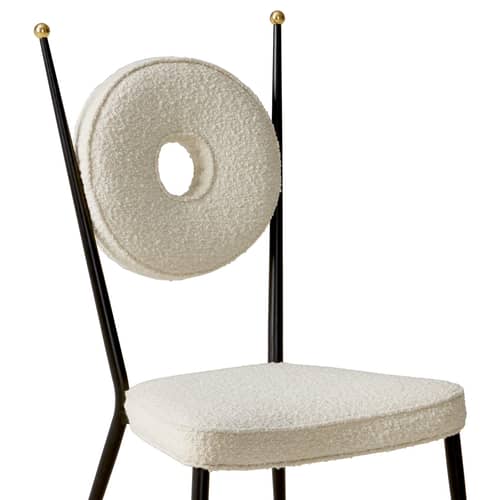 Chaise rembourrée Rondo tissu beige - Jonathan Adler - Ecru (tissu bouclé) - Acier, Laiton, Mousse, Tissu bouclé