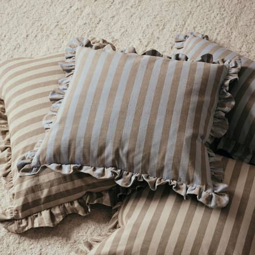 Housse de coussin Ina bleu / 40 x 60 cm - BROSTE COPENHAGEN - Bleu poudré / Brun Varech - Coton