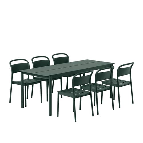 Linear Rectangular table metal green / Steel - 220 x 90 cm - Muuto - Dark green - Powder-coated steel