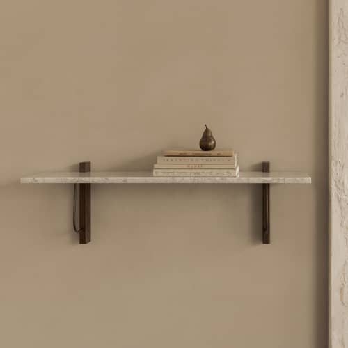 Regal Corbel marmor weiß / L 100 cm - Audo Copenhagen - Weißer Marmor - Carrara-Marmor, MDF mit dunkel gebeiztem Eichenfurnier, Stahl