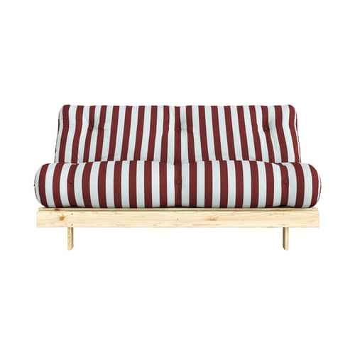 Divano convertibile Roots tessuto rosso / L 160 cm - 3 posizioni / Struttura in pino chiaro - KARUP - Rigato bordeaux / Azzurro (422) - Espanso, Pino massello certificato FSC, Tessuto