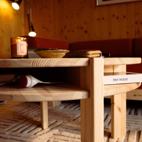 Table basse Tuck bois naturel / Plateau haut - Ø 70 cm - KARUP - Plateau haut - Pin massif certifié FSC