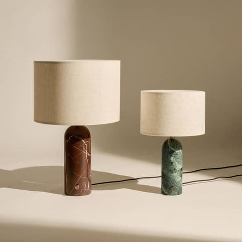 Gravity Large Table lamp marble red / Ø 41 x H 65 cm - Gubi - Burgundy marble / Beige lampshade - Cloth, Marble