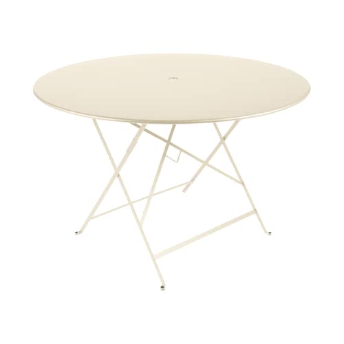 Table pliante Bistro métal beige / Ø 117 cm - 6/8 personnes - Trou parasol - Fermob - Beige latte - Acier laqué