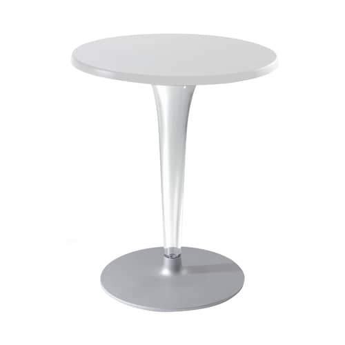 Table ronde Top Top - Contract outdoor / Philippe Starck, 2007 / Ø 70 cm - Kartell - Blanc/ pied rond - Aluminium verni, Mélamine, PMMA