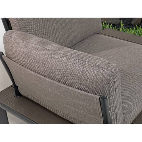 Gartensofa 3-Sitzer Tami metall textil grau / 3 Plätze - L 277 cm - Emu - Gewebe grau / Gestell: schwarz und anthrazit - Aluminiumlegierung, Polyacryl-Gewebe, Schaumstoff, WPC Bambus