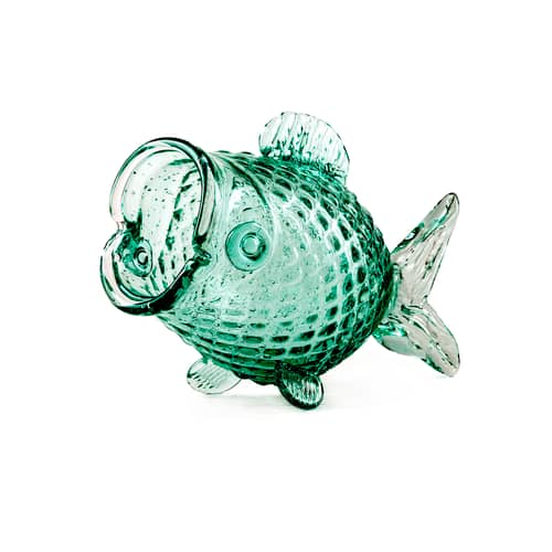 Topf Fish Fat glas grün / Recycling-Glas - Handgefertigt / L 38 x H 24 cm - Pols Potten - Fat / Transparent grün - Recyceltes Glas