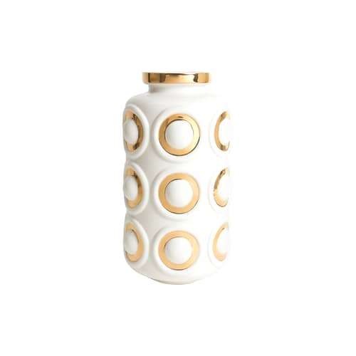 Vase Futura Circles céramique blanc or / Ø 18 x H 32 cm - Jonathan Adler - Blanc & or - Porcelaine