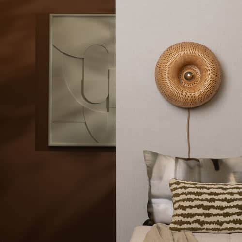 Wandleuchte mit Stromkabel Barbados holz beige / Ø 35 cm - Bambus - GOOD&MOJO - Natur - Bambus, Eisen