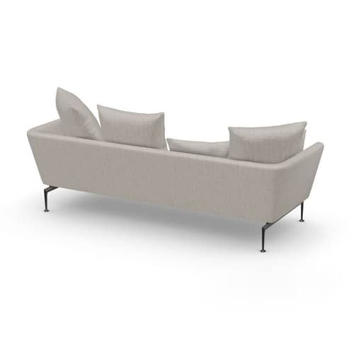 Canapé droit Suita tissu beige / Coussins pointus - 3 places / L 233 cm / Seconde vie - Vitra - Pierre (tissu Corsaro) / Pieds noirs - Aluminium injecté, Fibre polyester, Métal, Mousse polyuréthane, Tissu