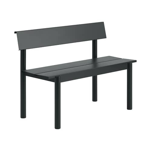Banc avec dossier Linear métal noir / L 110 cm - Muuto - Noir - Acier galvanisé thermolaqué