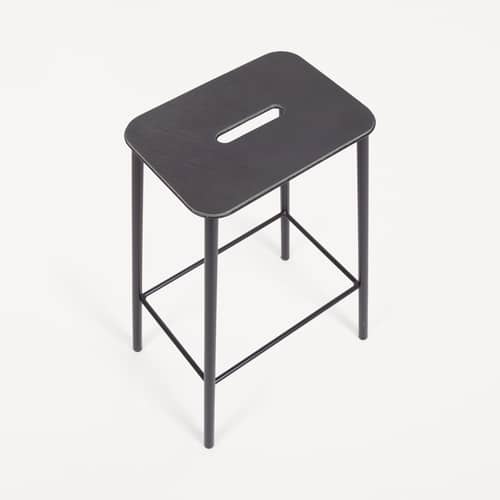 Barhocker Adam leder grau / H 65 cm - Indoor - Frama  - Anthrazitfarbenes / Schwarzes Leder - Holz, lackierter Stahl, Leder