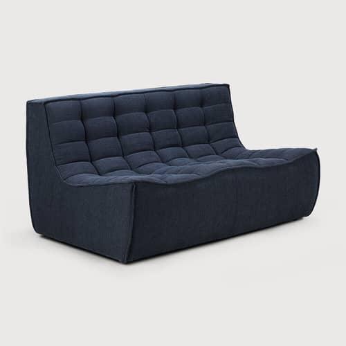 Canapé droit N701 tissu gris / 2 places - L 140 cm / Coton recyclé - Ethnicraft - Graphite (tissu standard) - Bois, Coton recyclé, Mousse