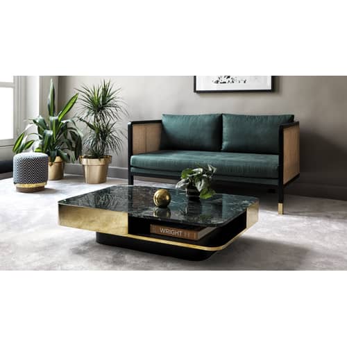 Couchtisch Lounge stein grün gold metall / Marmor - 120 x 80 cm - RED Edition - Messing / Grüner Marmor - Getönte Massiveiche, Marmor, Massives Messing