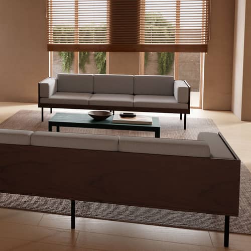 Divano destro Cut tessuto grigio / 3 posti - L 230 cm - KANN DESIGN - Grigio - Acciaio, Noce, Schiuma HR, Tessuto Kvadrat