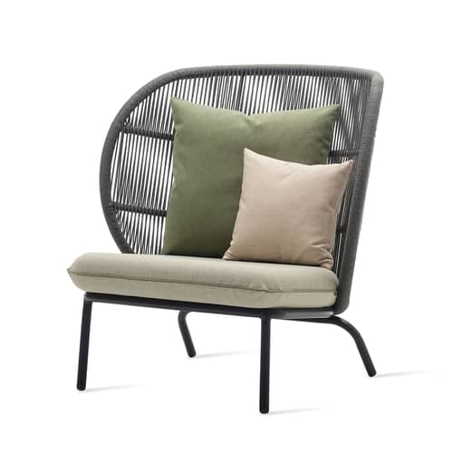 Gepolsterter Sessel Kodo Cocoon n°2 plastikmaterial textil faser braun beige / H 98 cm - handgeflochtenes Acrylseil - Vincent Sheppard - Fossilgrau / Beige & grün - Acrylseil, Schaumstoff, Sunbrella-Gewebe, Thermolackiertes Aluminium