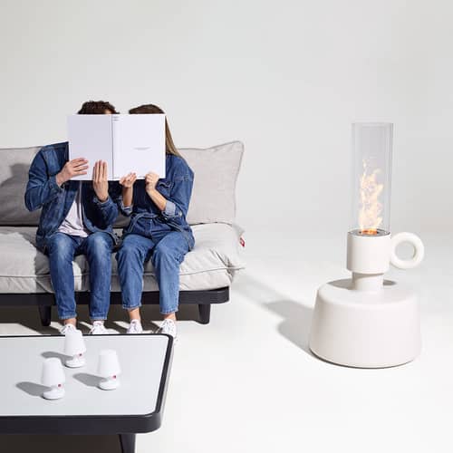 Lampe à huile d\'extérieur Flamtastique / Ø 58 x H 115 cm - Fatboy - Blanc os - Métal, Polyéthylène recyclé, Verre