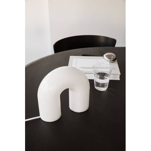 Lampe de table Vuelta LED verre blanc / L 21 x H 21 cm - Ferm Living - Blanc translucide - Laiton massif, Verre opalin strié