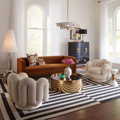 Poltrona girevole Serpentine tessuto bianco / Tessuto a ricciolo - Jonathan Adler - Poltrona girevole Serpentine bianca / Tessuto a ricciolo - Espanso, Legno, Tessuto a ricciolo