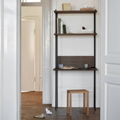 Bureau Shelving System – s.200.1.D / L 85 x H 200 x Prof. 52 / 35 cm - MOEBE - Chêne fumé / Blanc - Acier, MDF placage chêne