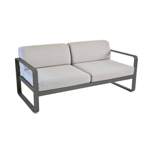 Canapé de jardin 2 places Bellevie métal tissu gris beige / L 160 cm - Tissu gris flanelle - Fermob - Romarin / Tissu gris flanelle - Aluminium laqué, Mousse, Tissu acrylique