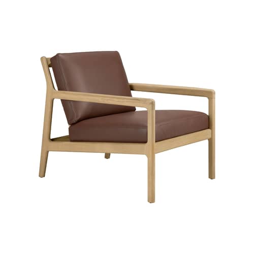 Fauteuil rembourré Jack Indoor cuir Burgundy - Ethnicraft - Cuir Burgundy / Chêne naturel - Chêne massif, Cuir, Mousse HR