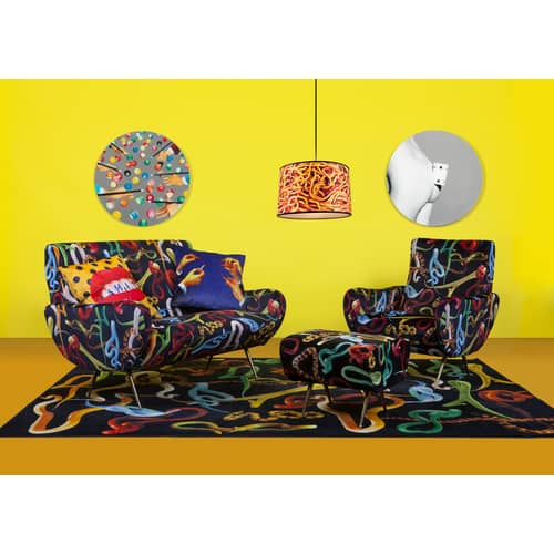 Kissen Toiletpaper textil gelb bunt / Shit - 50 x 50 cm - Seletti - „Shit“ & Punktmuster / gelb - Daune, Polyester-Gewebe