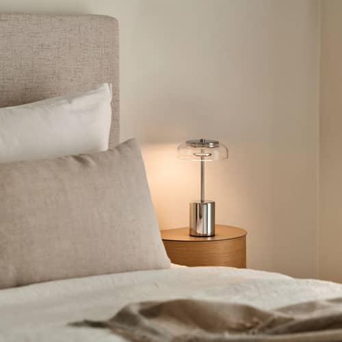 Lampada da esterno ricaricabile senza fili Blossi LED materiale plastico argento / H 26 cm - NUURA - Cromato / Trasparente - Acrilico, Metallo