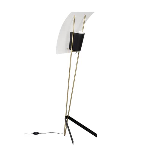 Lampadaire G30 métal blanc noir or / Réédition 1958, Pierre Guariche - SAMMODE STUDIO - Noir & blanc / Laiton - Acier laqué, Laiton brossé
