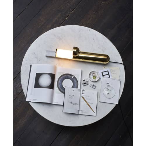 Lampe de table ISP LED métal marbre blanc or / Marbre & laiton - L 52 cm - DCW éditions - Marbre blanc / Laiton - Laiton poli, Marbre