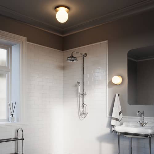 Applique salle de bains Liila 1 Medium / Plafonnier - Ø 14 cm - NUURA - Blanc (verre lisse) / Doré - Aluminium, Verre soufflé bouche
