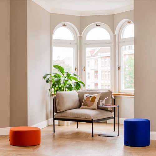 Pouf Folk Petit tissu orange / Ø 50 x H 25 cm - NOO.MA - Terracotta (laine) - Bois, Laine, Mousse