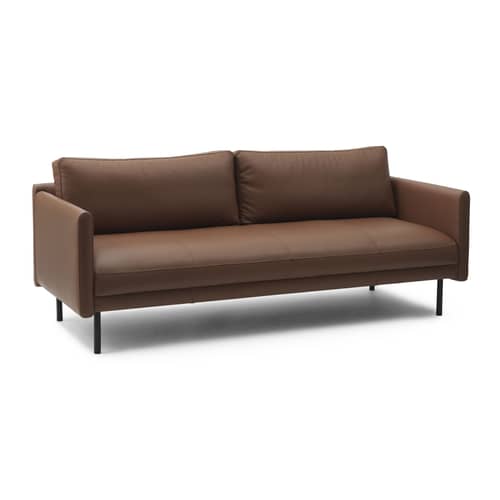 Canapé droit Rar / 3 places - L 204,5 cm - Normann Copenhagen - Cuir Cognac - Acier, Bois, Cuir, Mousse PU