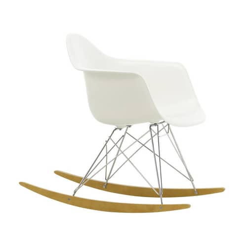 Rocking chair RAR - Eames Plastic Armchair plastique blanc / (1950) - Pieds chromés & bois clair - Vitra - Blanc / Chromé / Bois clair - Acier chromé, Érable massif, Polypropylène