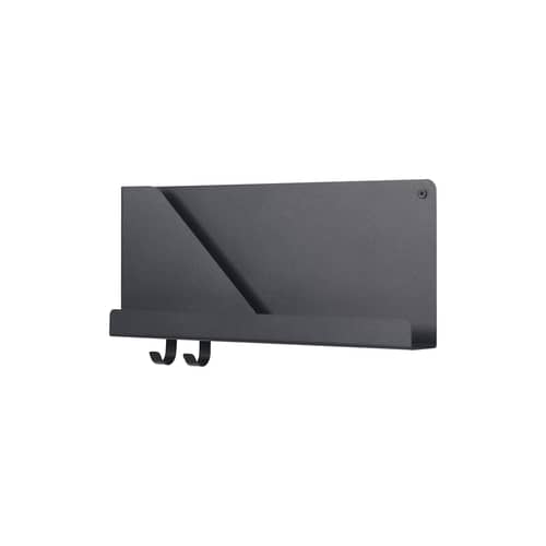 Folded Small Shelf metal black / L 50 cm - Metal - 2 hooks - Muuto - Black - Lacquered steel