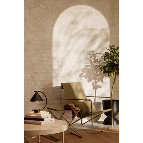 Table basse Travertine Large pierre beige / Ø 70,5 x H 35 cm - Ferm Living - Pierre Travertin beige / Pied beige Cachemire - Acier thermolaqué, Travertin