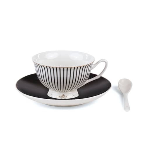 Tasse à thé Guiltless - Minerva céramique noir / Avec soucoupe & cuillère - Image érotique au fond de la tasse - Seletti - Minerva / Noir & blanc - Porcelaine fine
